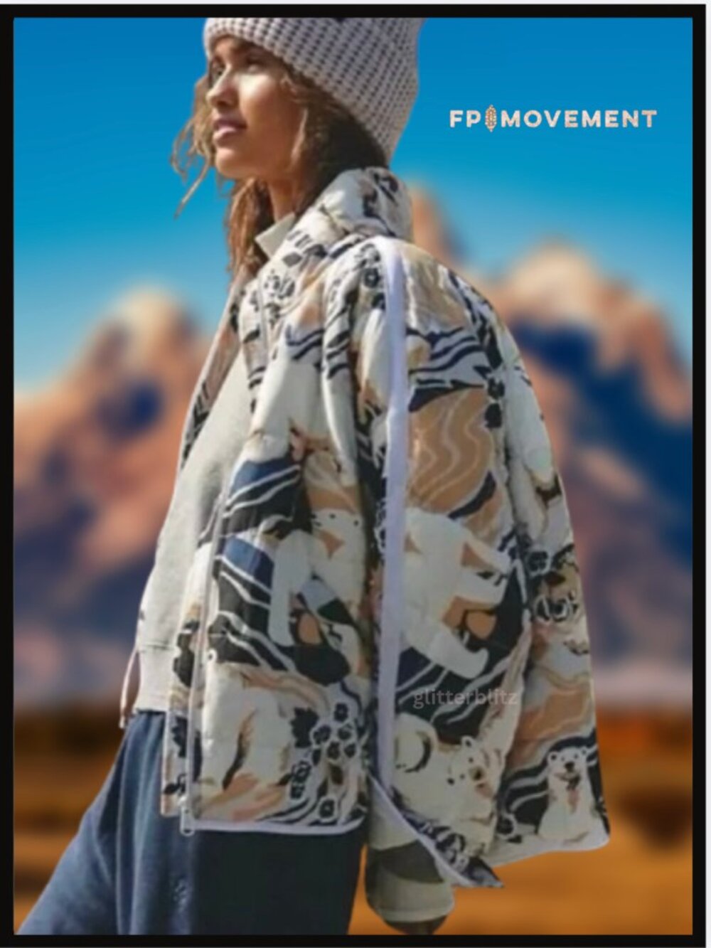 Free People Pippa Packable Puffer Jacket Printed in Winter Combo